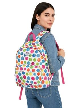 Totto Women Colorful Polka Dot Backpack Laptop Compartment  2 Adjustable Straps